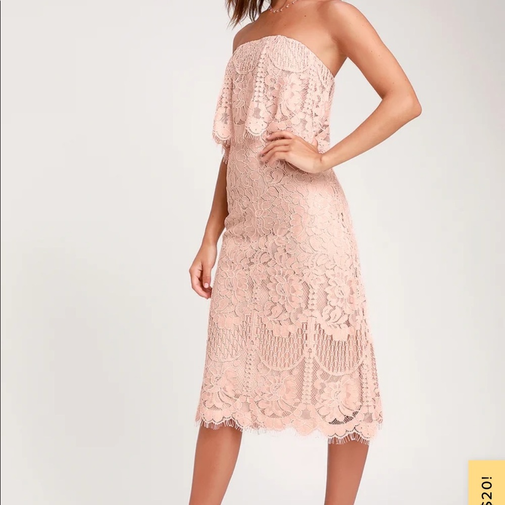 COPY - Delia Blush Pink Lace Strapless Midi Dress- New with Tags